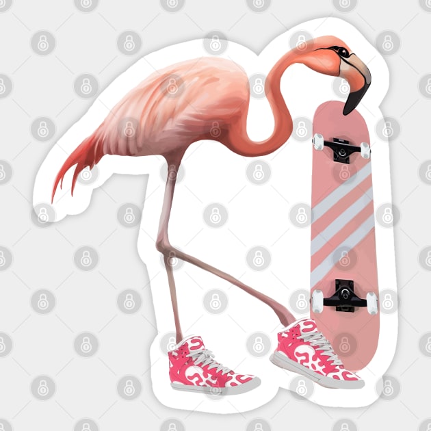 Flamingo and Pink shoes sneakers and skateboard Sticker by Collagedream